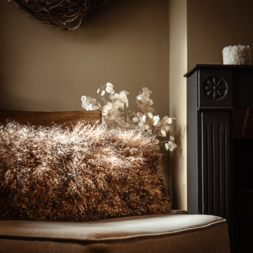 Coussin en peau de mouton Tibétain - Coucher de soleil