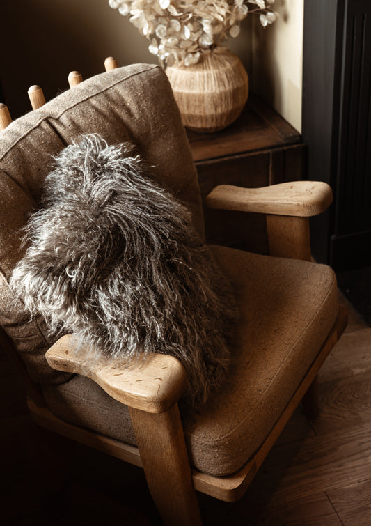 Coussin en peau de mouton Tibétain - Taupe