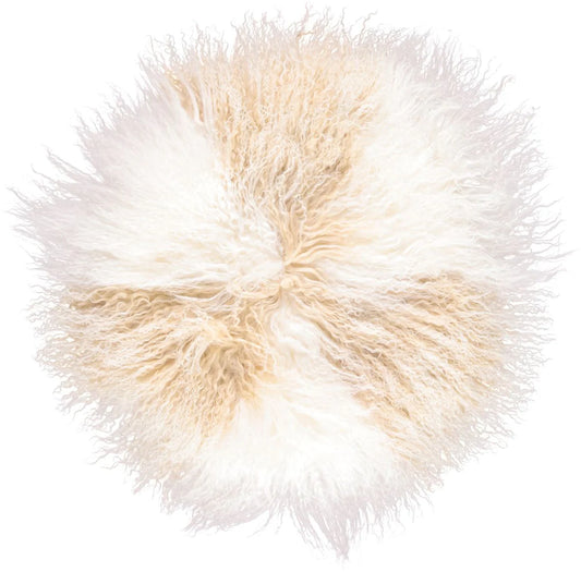 Coussin en peau de mouton Tibétain - Blanc et crème Ø38