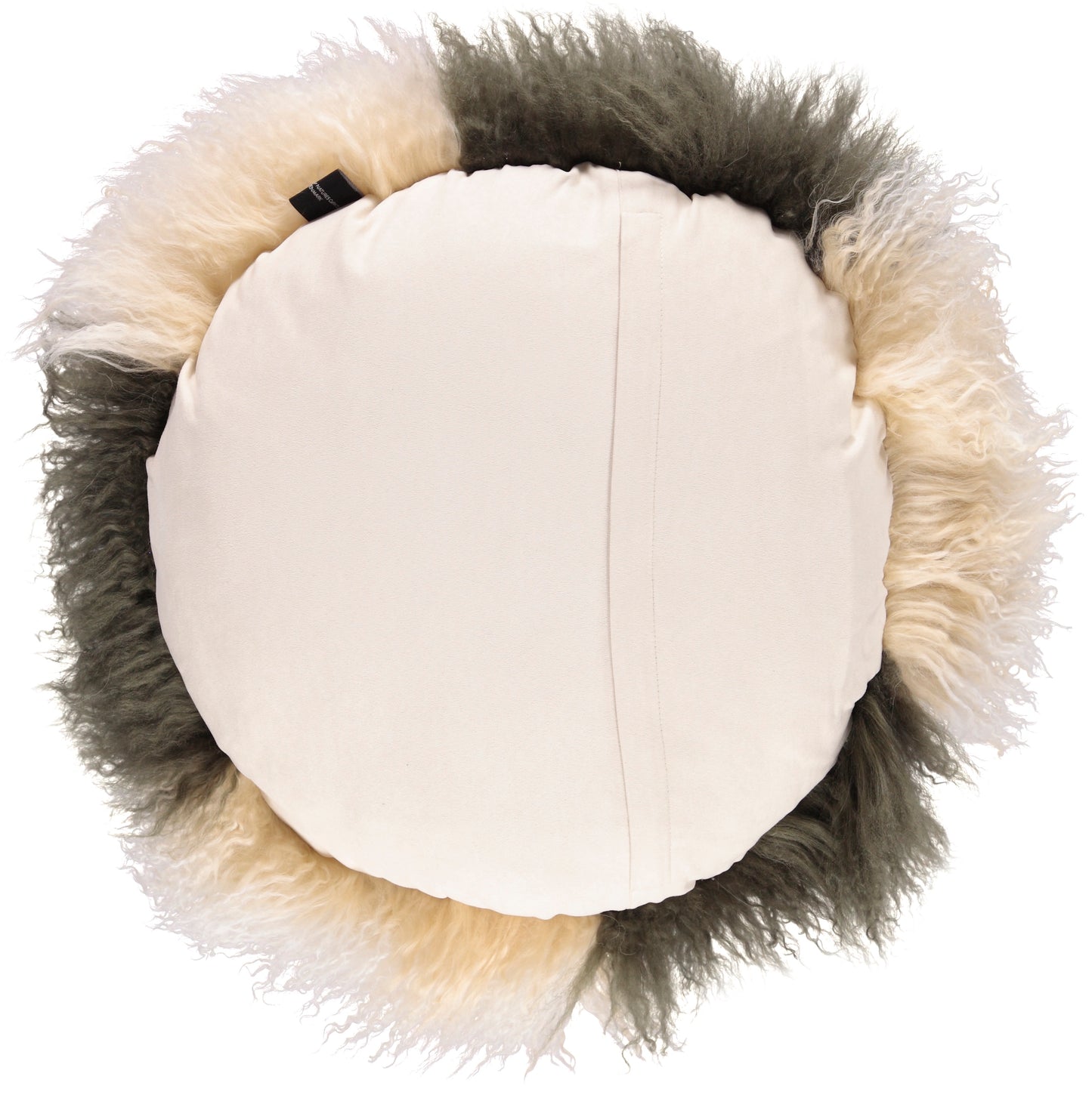 Coussin en peau de mouton Tibétain - Kaki et crème Ø38
