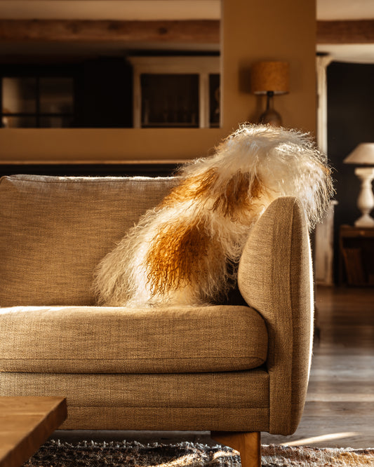 Coussin en peau de mouton Tibétain - Marron et beige
