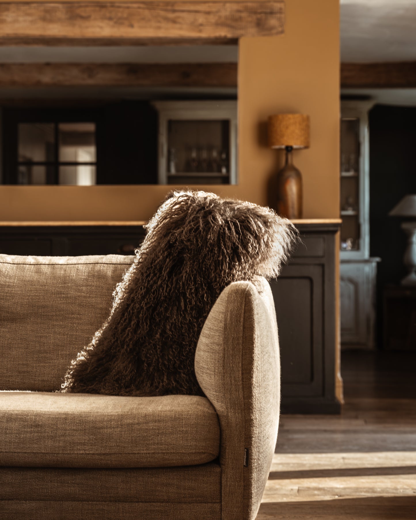 Coussin en peau de mouton Tibétain - Coucher de soleil