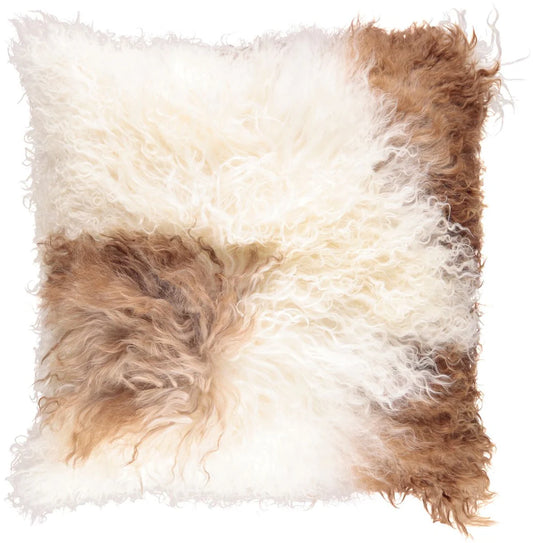 Coussin en peau de mouton Tibétain - Marron et beige